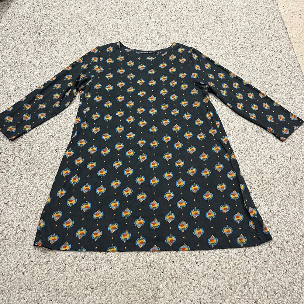 Gudrun Sjoden Katmandu Dress L Colorful Leaf Pattern Long Sleeve Lagenlook